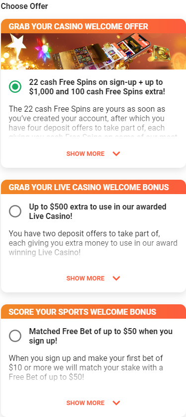 Registration bonuses LeoVegas casino