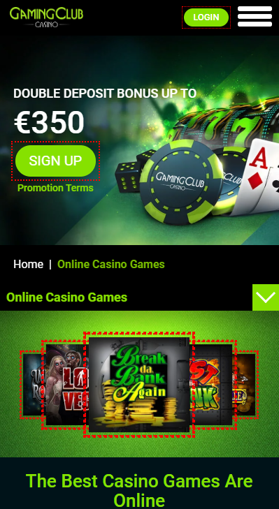 Gaming Club casino review - mobile