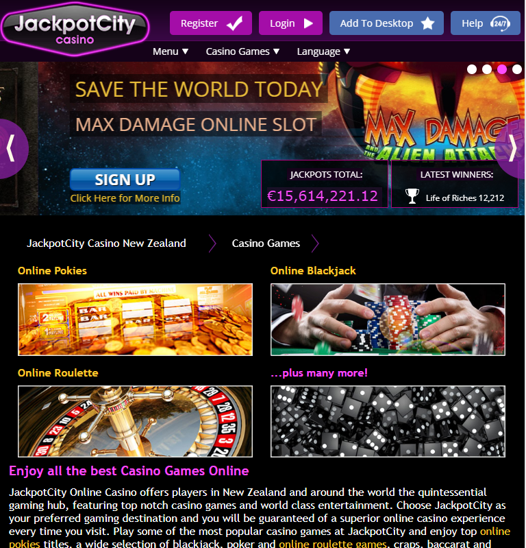 JackpotCity mobile casino page